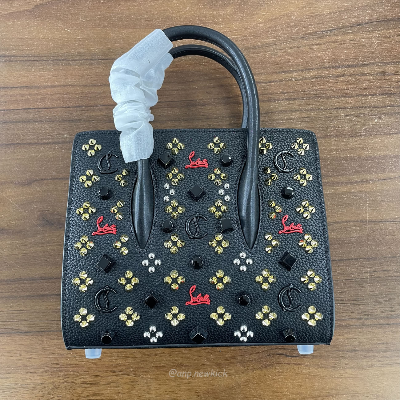 Christian Louboutin Black Red Leather Mini Studded Paloma Tote (5) - www.newkick.vip